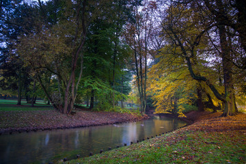 Fototapeta na wymiar Autumn trees and river in a park