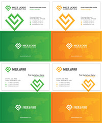 green and yellow colors, business cards with heart