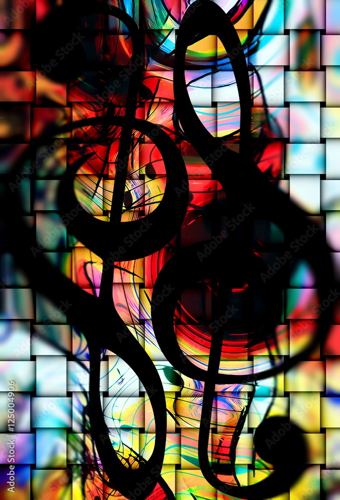Poster abstract music theme background with music note and clef, modern design. mosaic effect.