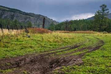 Dirty road in the Altai mountain, Russia