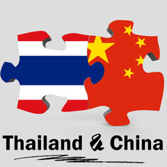 China and Thailand flags in puzzle