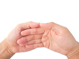 Left hand hold right hand gesture for meditation, focusing on so
