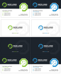 Fototapeta premium arrow and hexagon colored business cards, dark blue, green and blue colors