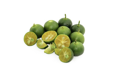 Cut limes on white background.