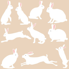 rabbit silhouettes on the white background, vector illustration.