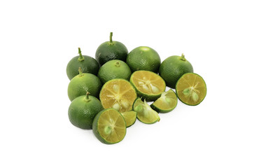 Cut limes on white background.
