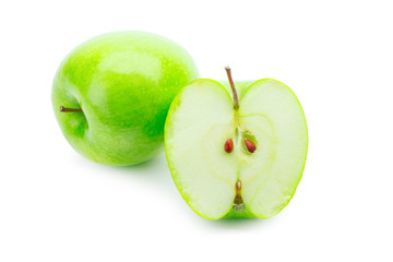 Sliced Green apple isolated on the white background