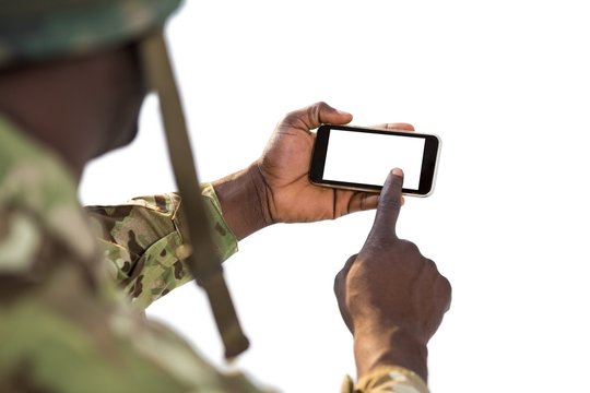 Soldier Using A Mobile Phone