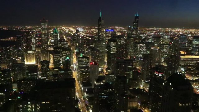 An Aerial of the Chicago skyline at night