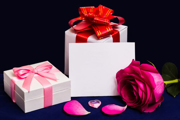 Gift boxes with bows for Valentine`s Day, Weddings or Birthday