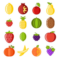 Fruit icons set flat design line art isolated vector illustration