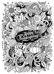 Cartoon cute doodles hand drawn Thanksgiving illustration