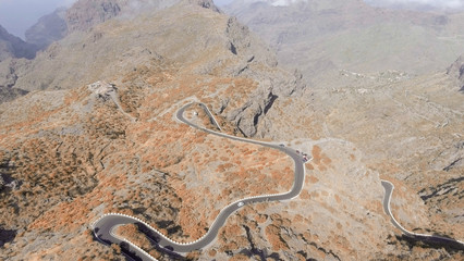 Aerial view of mountain windy road