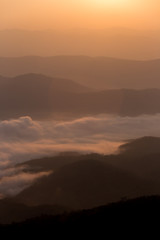 Morning sunrise in mountain and sea of fog in Doi Samer Dao Nan province Thailand national park