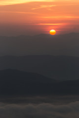 Morning sunrise in mountain and sea of fog in Doi Samer Dao Nan province Thailand national park