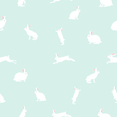 cute rabbit illustration, seamless pattern on blue background - 125012595