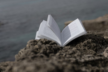 Old open book on the coast