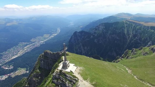 Heroes Cross on Caraiman Peak, Romania, aerial flight