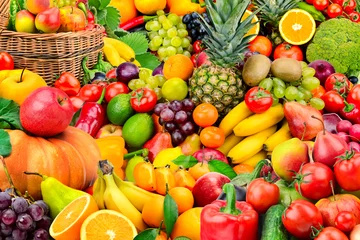 Foto op Plexiglas Grote collectie groenten en fruit. Gezond eten. © Serghei V