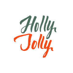 Naklejka premium Holly Jolly. Merry Christmas Hand Drawn Calligraphy on White Background