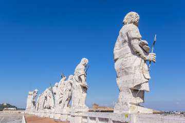 Rear View of Statues of Jesus and Saints on Top of St. Peter's Basilica