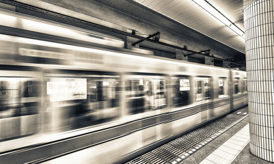 Tokyo subway. Fast moving train