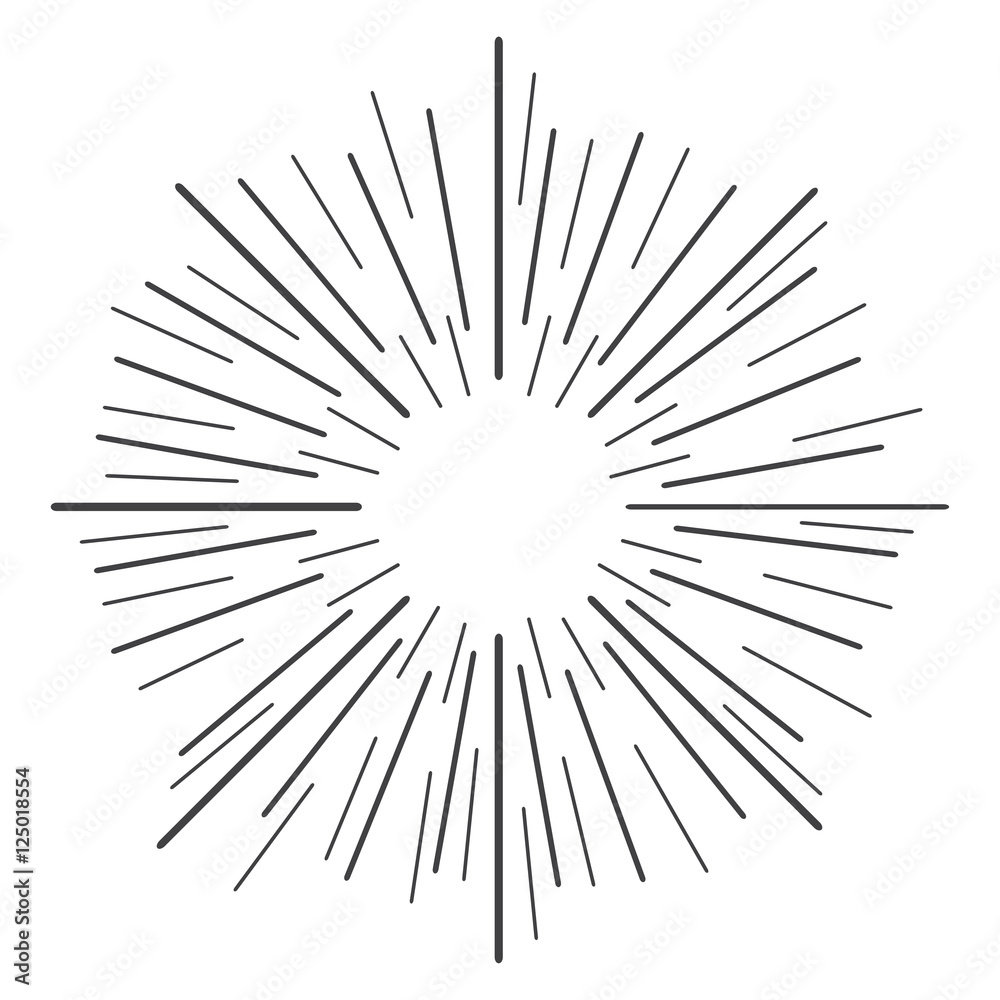 Aufkleber Linear drawing of rays of the sun in vintage style. Vector illustration
