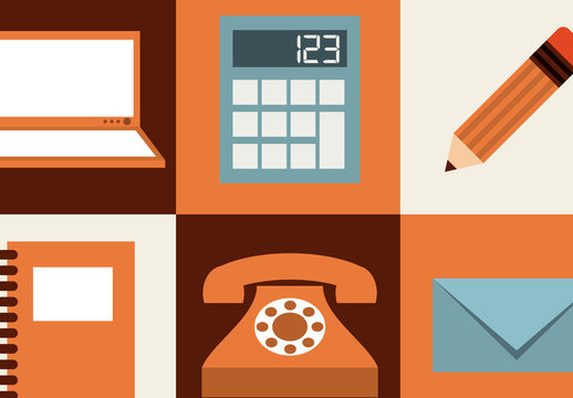 Modern and Retro Tech and Office Supplies Icon Set