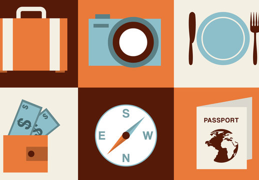 Modern and Retro Vacation and Travel Icon Set