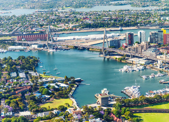 Anzac Bridge, aerial view of Sydney