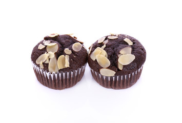 Chocolate cupcake isolated on white background