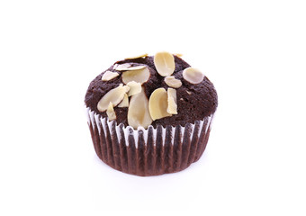 Chocolate cupcake isolated on white background