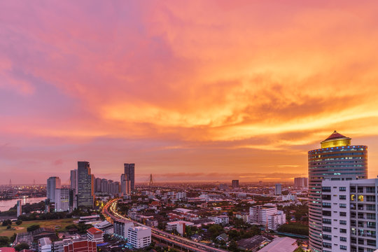 Cityscape of Bangkok on in twilight , Thailand