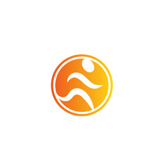 Isolated abstract orange color running man logo. Human silhouette in motion logotype. Sport icon. Fitness sign. Jogging people symbol. Vector running man illustration.