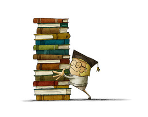 girl graduate hugging a stack of books