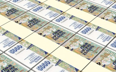Fototapeta na wymiar Icelandic krona bills stacks background. 3D illustration.