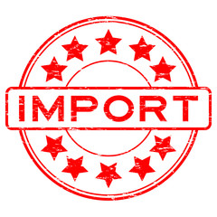 Grunge red import rubber stamp
