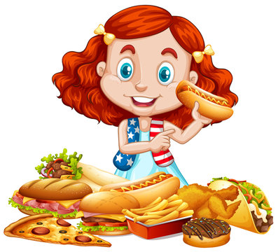 American girl and American food