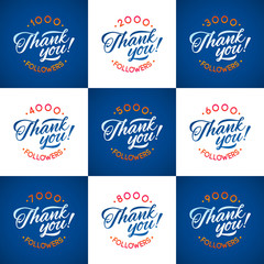 Vector thanks design template SET for network friends and followers. Thank you  card. Image  Social Networks. Web user celebrates a large number of subscribers or 