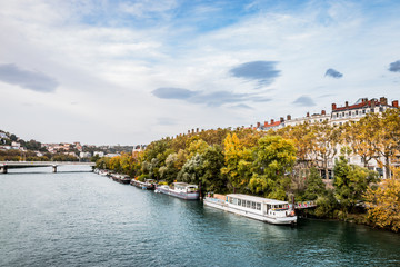 Obraz premium Le Rhône et Lyon vu du Pont Morand