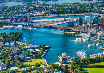 SYDNEY - NOVEMBER 10, 2015: Aerial view of city skyline from hel