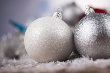 Christmas balls on shiny background