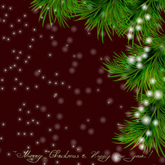 Fototapeta na wymiar Christmas card with Christmas tree and snowflakes