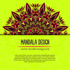 Vector tribal business card. Mandala design. Ornamental doodle background.