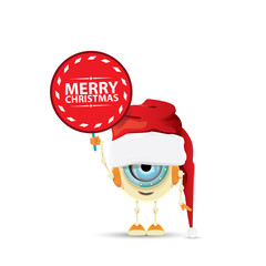 Cartoon Cute Robot elf with santa red hat.