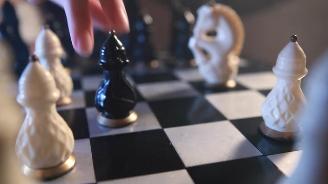 stock footage chessboard and chess pieces