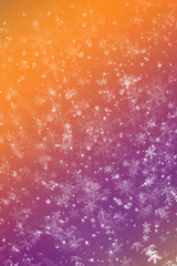 Snow Orange and Purple Festive Christmas elegantabstract background with bokeh lights and stars