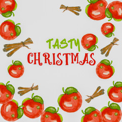 WATERCOLOR RED APPLES AND CINNAMON FESTIVE BACKGROUND