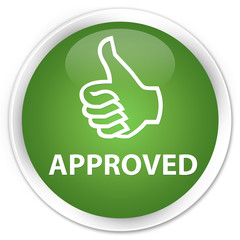Approved (thumbs up icon) soft green glossy round button