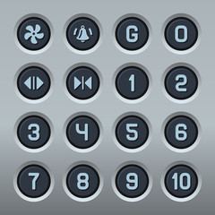 Steel Elevator Buttons Panel Set. Vector